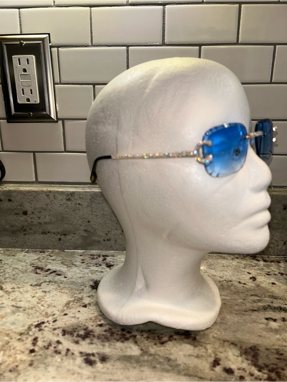 Others Follow Blue Rimless Sunglasses with Rhinestone Accents - Picture 2 of 3